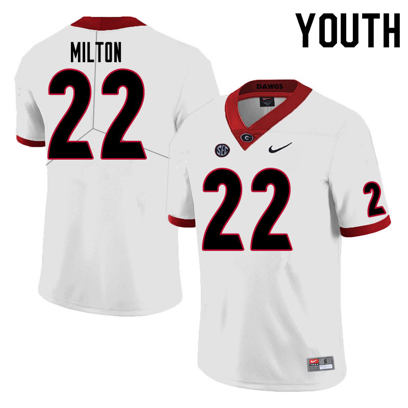 Youth #22 Kendall Milton Georgia Bulldogs College Football Jerseys Sale-White - Click Image to Close